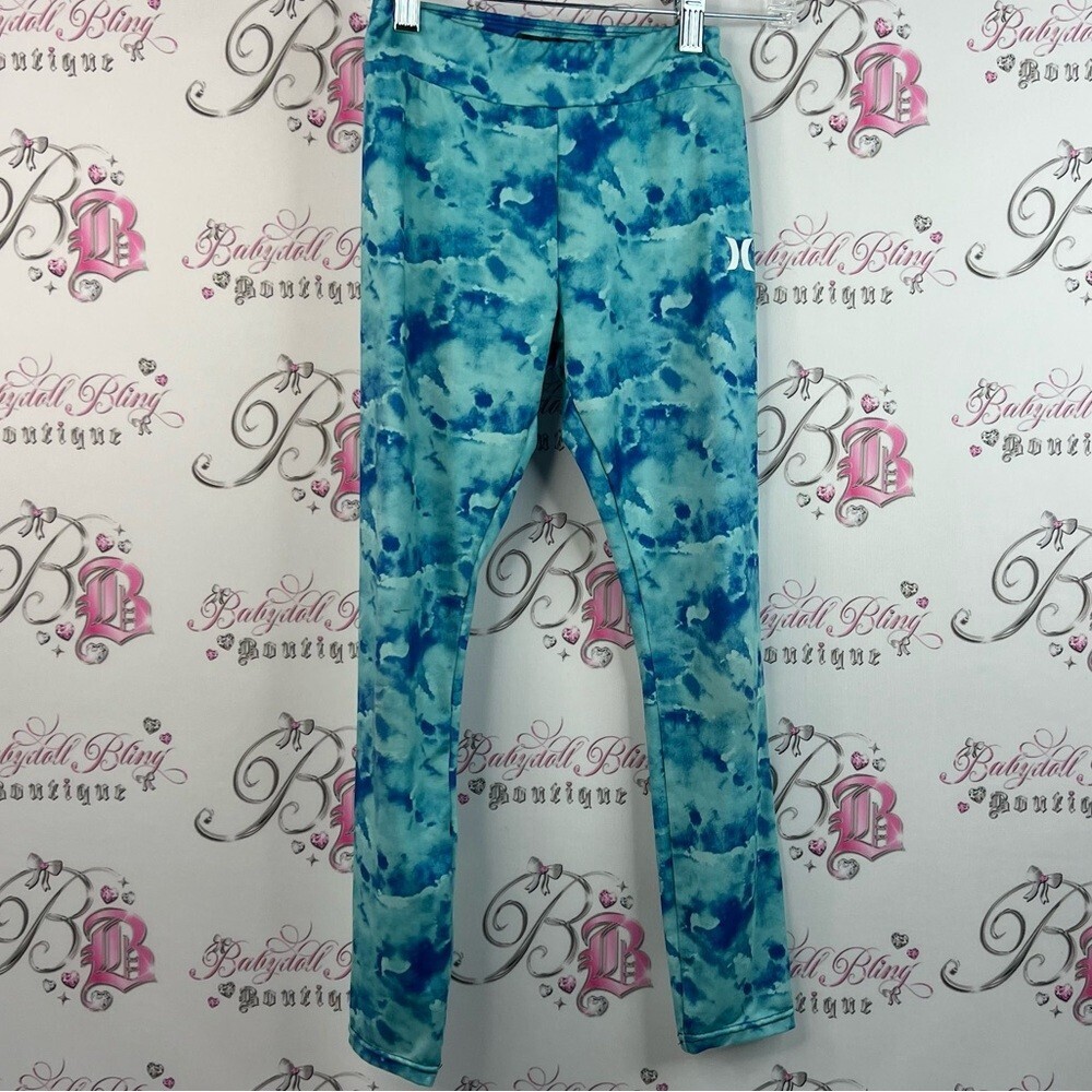 Hurley leggings tights aqua light Blue Tie-Dye Kids Leggings stretchy pants